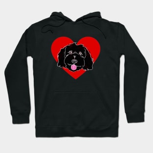 Cute Black Poodle In Red Heart Hoodie
